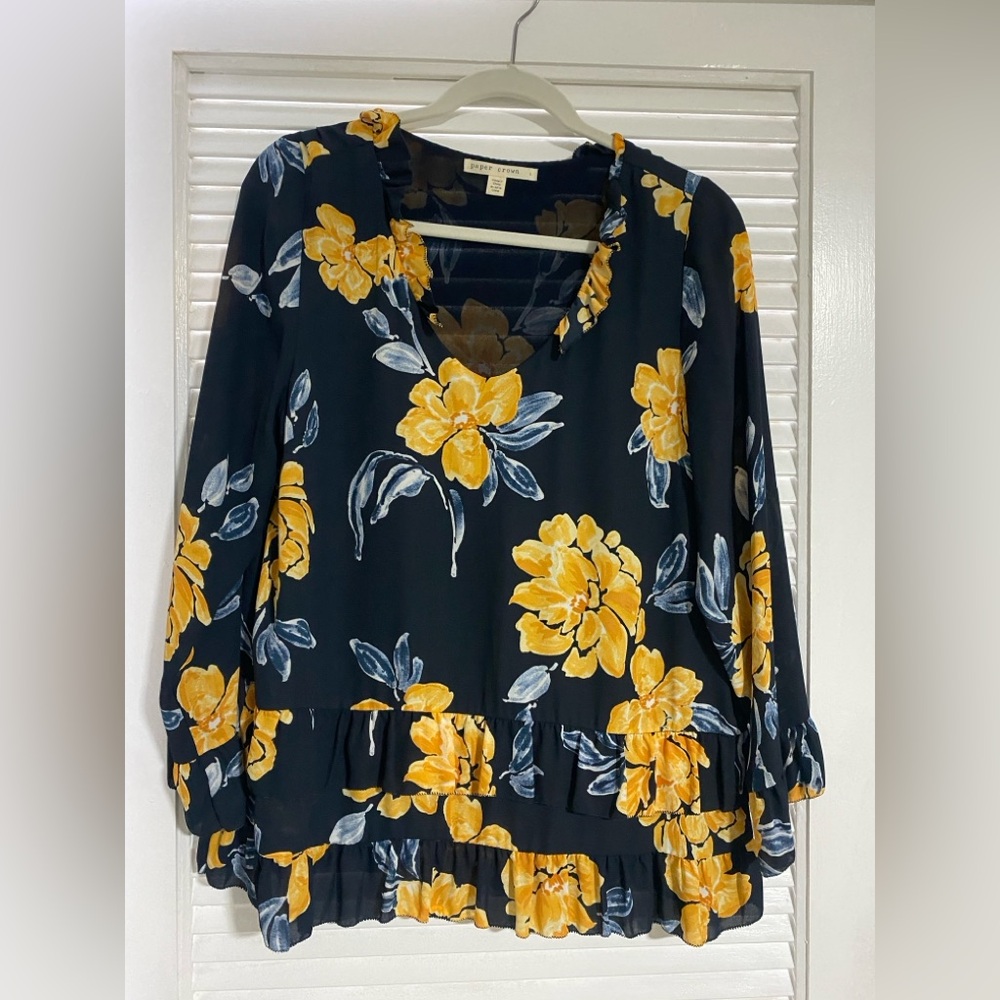 Anthropologie | Paper Crown Floral Blouse | Size L
